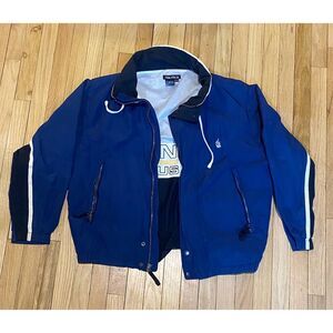 Vintage Nautica Men's Blue Windbreaker Jacket Size XL Full Zip Hooded